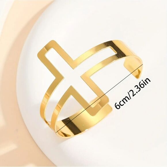 Cross cuff bracelet Gold tone - Picture 2 of 9